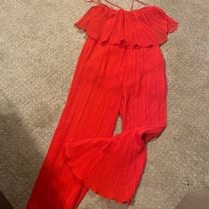 Zara Red Pleated Jumpsuit
